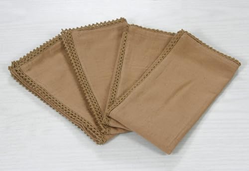 Accent Home Brown Lace Cloth Napkins, Set of 6, 18x18 Inches