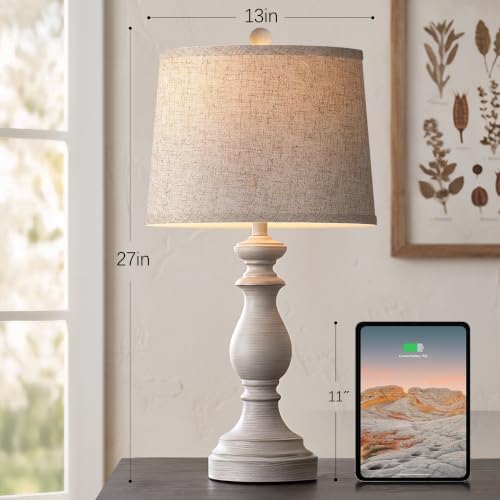 PARTPHONER Traditional Table Lamp Set of 2, Rustic Farmhouse Table Lamps for Living Room Bedroom, 27" Bedside Desk