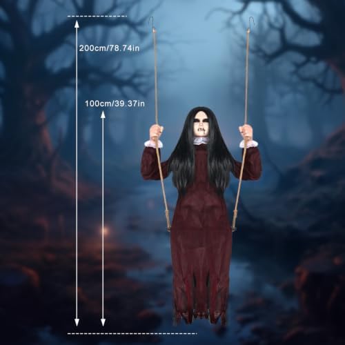 PARTYGEARS Halloween Decorations Props Hanging Swinging Girl with Creepy Expressions, Hanging Ghosts The Best Indoor and Outdoor Scary Decorations for Halloween (Red)