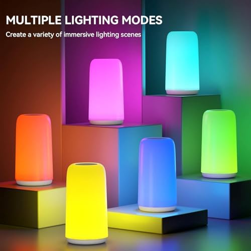 Touch Bedside Table LED Lamp, [Sleek Design & RGB Mode] Multi-Color Dimmable with Warm White Lights, Birthday Gifts for