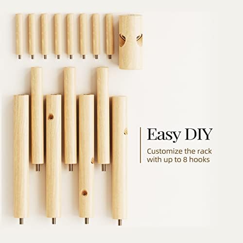 Pipishell Solid Wooden Coat Rack Freestanding with 8 Hooks, Natural