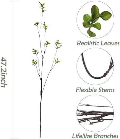 Artificial Ficus Branches Faux Eucalyptus Stems / Green / 47.2 Inch / Set of 4