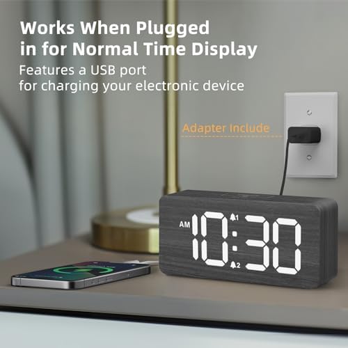 uscce Wooden Digital Alarm Clocks for Bedrooms with 0-100% Dimmable Display