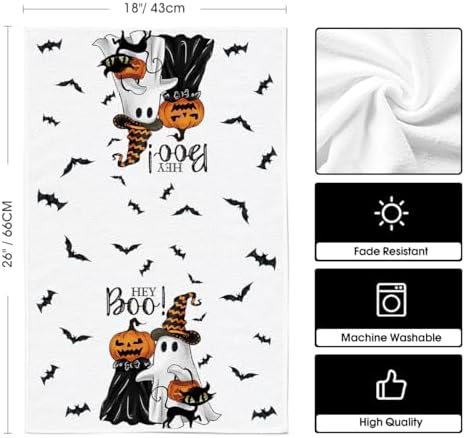 Artoid Mode Ghost Pumpkin Bats Halloween Kitchen Towels Set of 4 18x26 Inch
