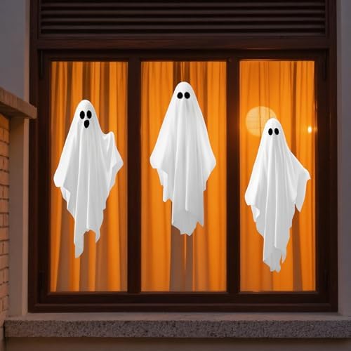 Spooky Halloween Window Clings Decorations: 3 Large Ghost Mirror Decals