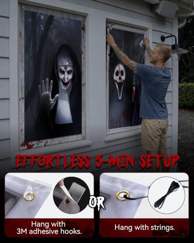 2pcs Halloween Window Cover Decor, Scary Ghost Curtain Outdoor
