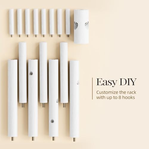 Pipishell Solid Wooden Coat Rack Freestanding with 8 Hooks, White