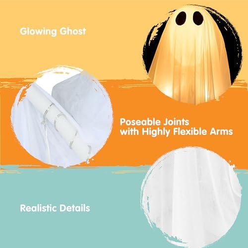 JOYIN 2 Pcs 47” Halloween Light up Hanging Ghost Decorations Outdoor, Halloween Flying Hanging Ghosts with Warm LED Lights and Timer for Haunted House Prop Front Yard Patio Party Decor Indoor Outdoor