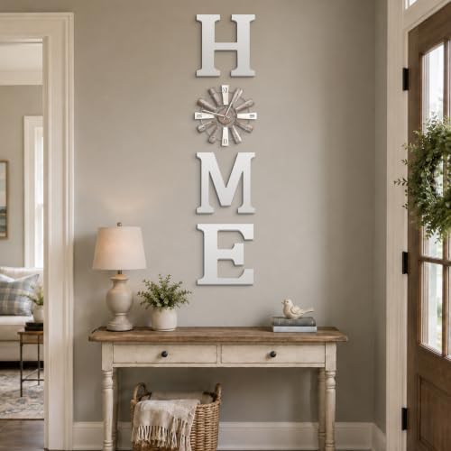 ZAZIWZ Farmhouse Home Signs with Windmill Clock Wall Decor Rustic Home Letters Wall Art for Living Room Kitchen