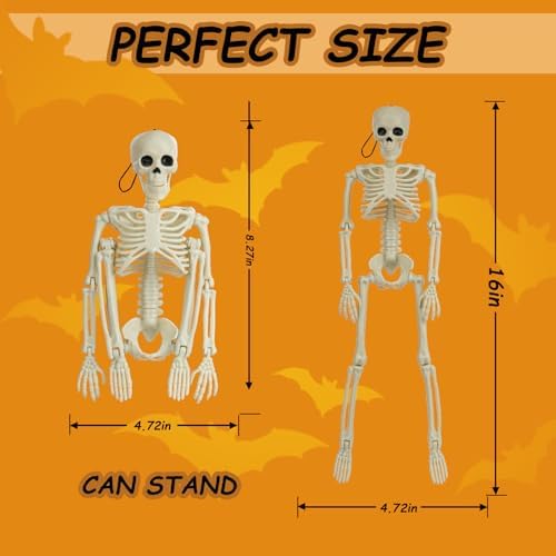12 Packs Skeleton Halloween Decorations Outdoor with 16" Full Body Posable Joints Skeletons Decor, Halloween Party Decor Indoor, Yard Garden Lawn Graveyard Haunted House Props Spooky Party Decorations