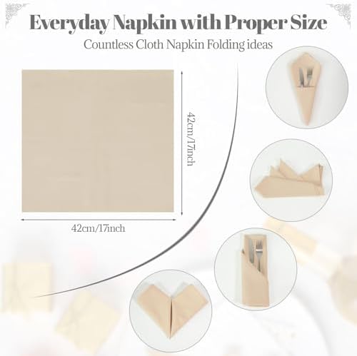PLOYMONO Beige Cloth Napkins - 8 Pack 17" x 17" Washable Polyester Napkins