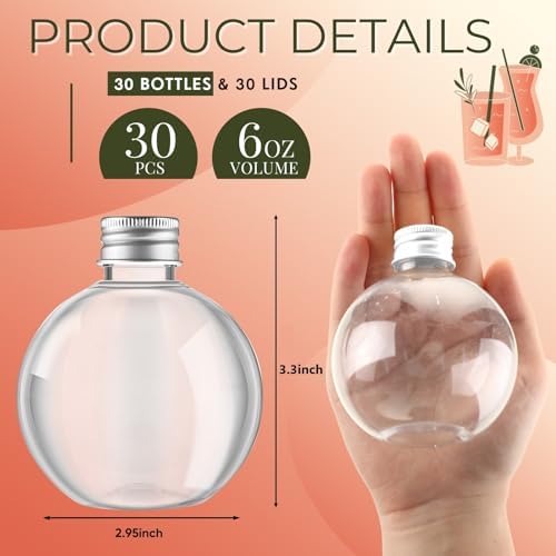 Jinei 30 Pcs Plastic Potion Bottles 6 Oz Ball Shape,Silver,Aluminum Cap