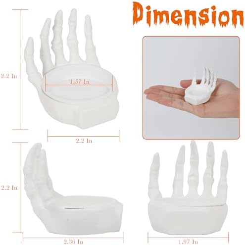 FORUP 6 Pack Skeleton Hand Tea Light Candle Holders, Halloween Candle Holder, Halloween Home Table Decoration, Dia.1.57", White