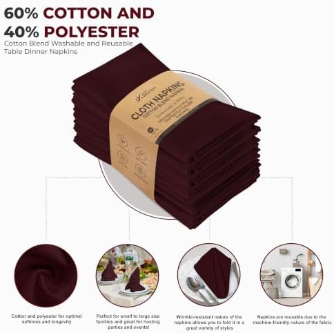 Utopia Kitchen Cotton Blend Burgundy Cloth Napkins [12 Pack, 18x18 Inch]
