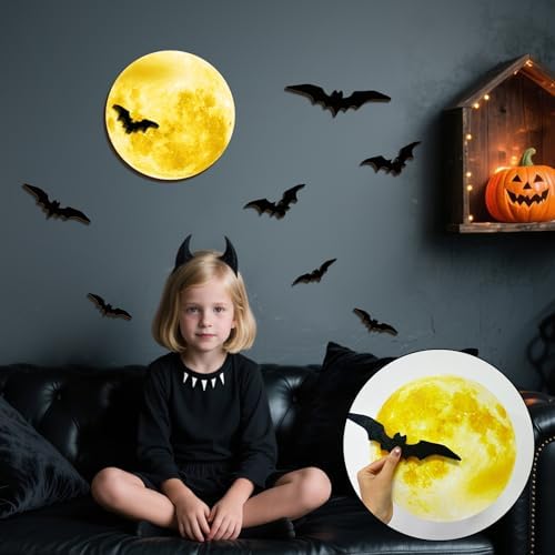 Halloween Moon Bat Wall Decor Wood Halloween Wall Art Party Decorations