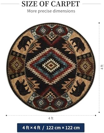 YIHOUSE Washable Western Cabin Round Rug, 4ft