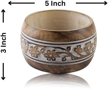 Handmade " Decorative Mango Wood Snack Serving Bowl For Dry Fruits Chips / White Wash Finish / 5 x 3