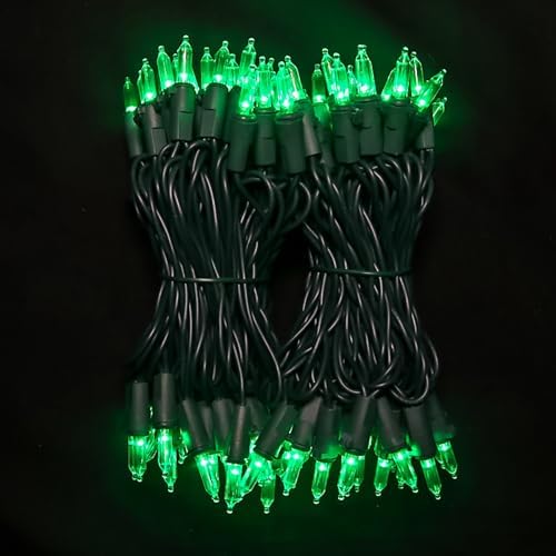 Green Christmas LED Lights - 2 Pack 100 Count Green Christmas String Lights for Tree, Party, Holiday, Indoor/Outdoor St. Patrick's Day Decorations, 2 Sets 33 Feet Green Wire, UL Certified, Connectable