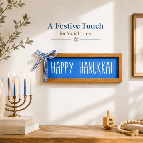 Happy Hanukkah Sign, Wooden Chanukah Decorations For Home, Jewish Holiday Indoor Wall Table Centerpiece Shelf Decor