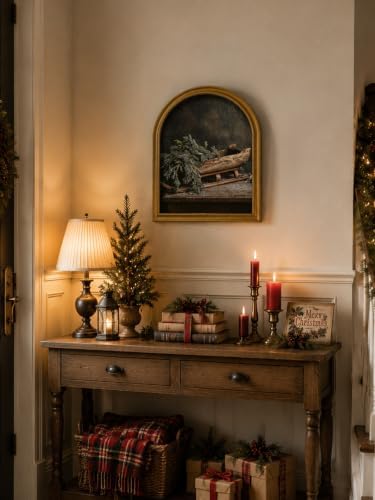 TwoDays Vintage Christmas Sled Pine 11" x 13.8" Gold Arched Framed Wall Art