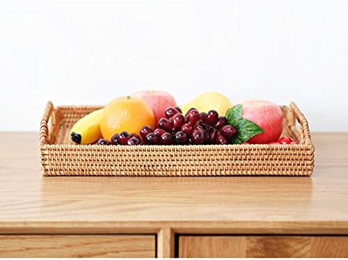 Hand-Woven Rattan Rectangular Serving Tray / 14.5 x 10.2 x 1.4