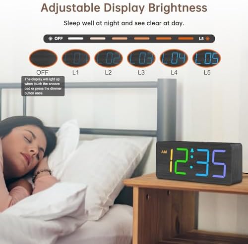 DreamSky Wooden Digital Alarm Clock for Bedroom, Living Room Desk
