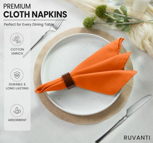 Ruvanti Cloth Napkins Set of 6, Cotton Enrich 18”x18” - Orange/Fall