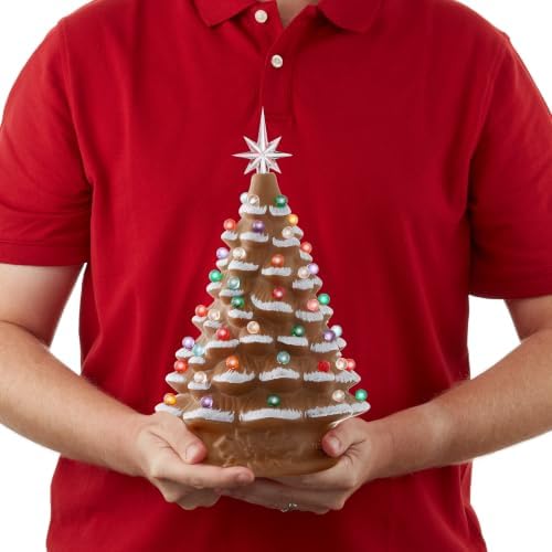 Casafield Hand Painted Ceramic Christmas Tree, Gingerbread 15-Inch Pre-Lit Tree with 128 Multi Color Lights, 2 Star Toppers