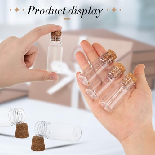Bokon 100 Packs 10ml Mini Plastic Bottles with Corks Eye Screws Funnels
