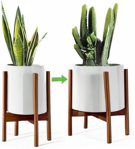 MUDEELA Plant Stand for Indoor, Bamboo Material, Dark Brown, 14.5 Inch Tall | Adjustable Width Fits 8-12 Inch Pot