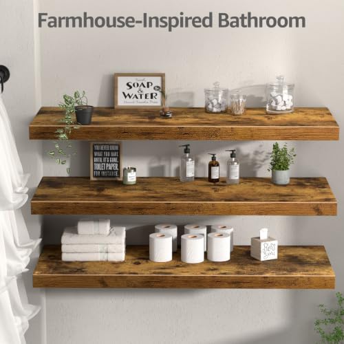 QEEIG 12" Deep Floating Shelves for Wall (Brown, Set of 3, 35.4" x 12")