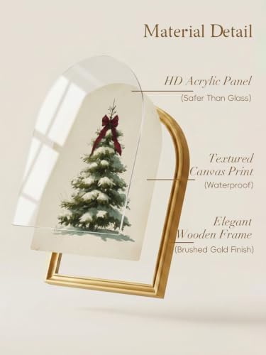 TwoDays Vintage Christmas Tree 11" x 13.8" Gold Arched Framed Wall Art