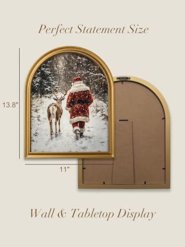 TwoDays Vintage Christmas Santa 11" x 13.8" Gold Arched Framed Wall Art