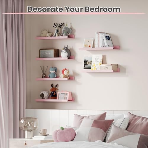 upsimples Floating Shelves for Wall Decor and Storage, Pink, 6Pcs 15.7''
