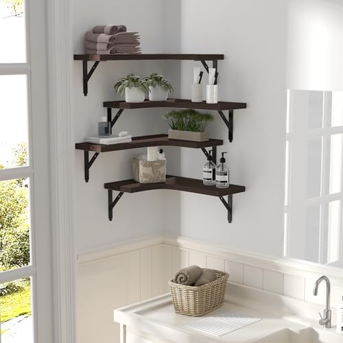 ROMGUAR CRAFT Corner Floating Shelves Wall Mounted Set of 4, Brown