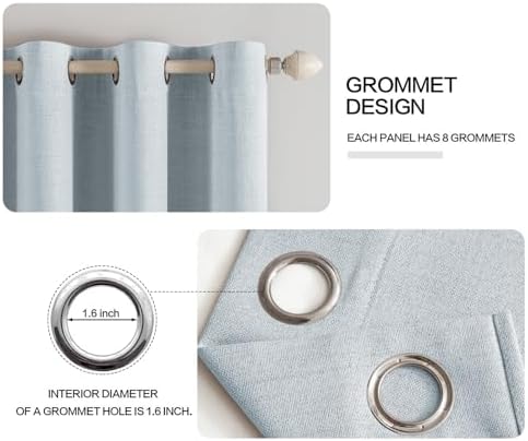 MIULEE 100% Blackout Linen Curtains for Bedroom 52x54 Inches Chambray Blue