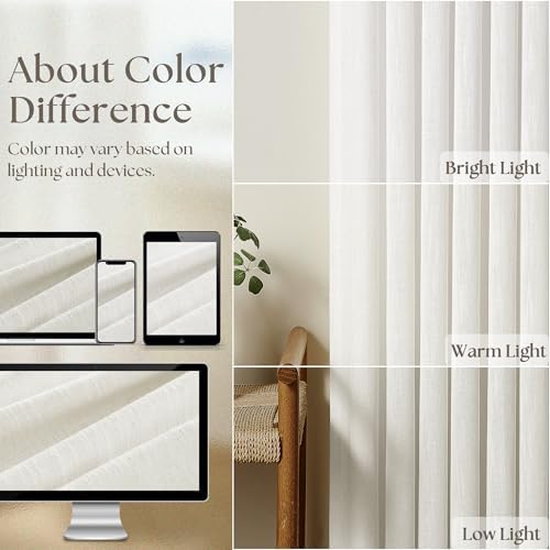 TWODRAPES Beige White Linen Pleated Curtains 30 Inch Length Light Filtering