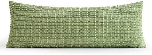 MIULEE Lumbar Corduroy Throw Pillow Cover for Bed 14x36 Beige Pack of 1