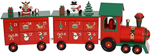Christmas Wooden Advent Calendar Train with 24 Drawers for Adults Kids Christmas Countdown Decoration (Red&Black&Green Big Train) 24 Inch