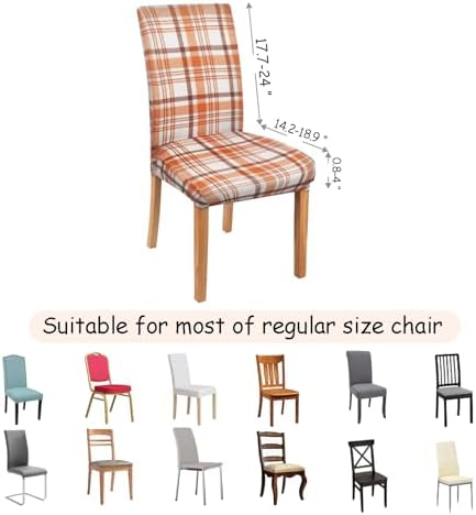 4Pcs Fall Plaid Chair Covers Set - Stretch Elastic Edge, Removable Orange Chair Protectors, Suitable for Dining Room/Kitchen Chairs