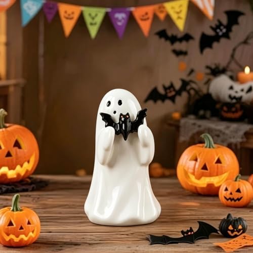 Halloween Ghost Figurine with Holding Bat Ghost Statue