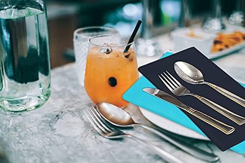 Ruvanti Cloth Napkins Set of 12, Cotton Enrich 18”x18” - Dark Grey & Teal