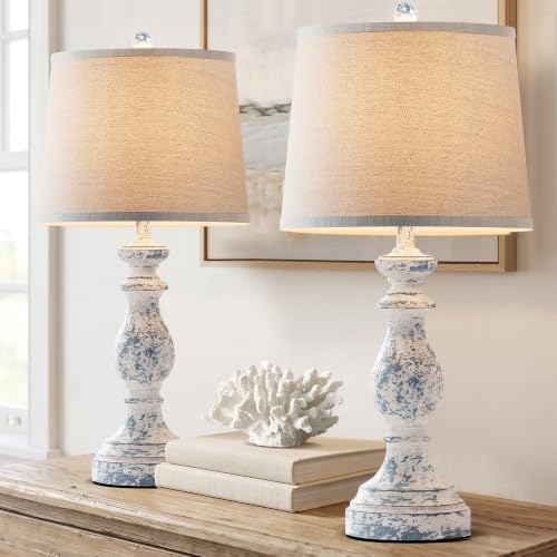 PARTPHONER Traditional Table Lamp Set of 2, Rustic Farmhouse Table Lamps for Living Room Bedroom, 27" Bedside Desk