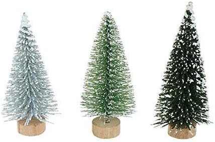 60 Pcs Mini Christmas Trees DIY Xmas Bottle Brush Trees Miniature Sisal Snow Frost Fir Small Artificial Trees Tabletop Trees with Wooden Bases Micro Scenery Landscape Trees for Christmas Party Decor