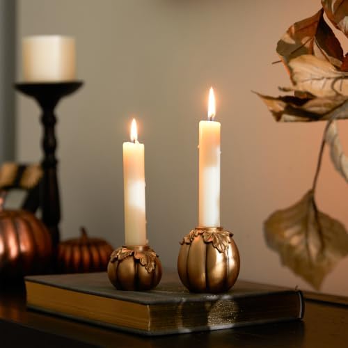 DN DECONATION Fall Pumpkin Candle Holders, Gold Candlestick for Home Decor