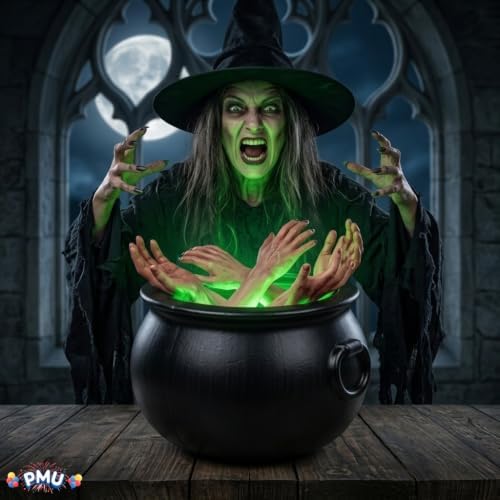 PMU Halloween Cauldron 10" Witch Plastic Cauldron bowl Black, For Halloween Décor