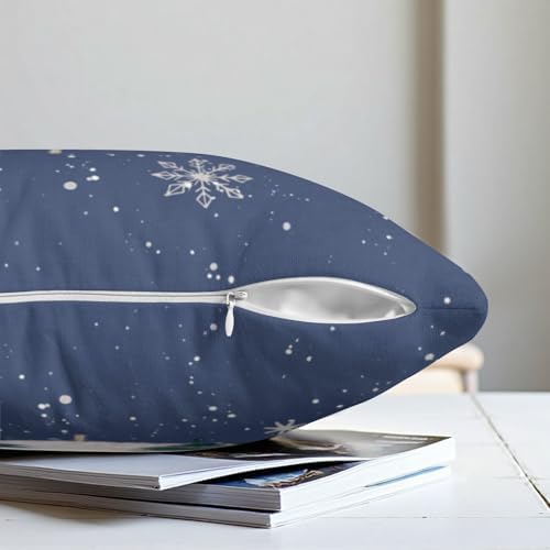 Blue Christmas Pillow Covers 20x20 Set of 2 Teal White Gold Xmas Tree Snowflakes Decorative Outdoor Throw Pillow Cases Winter Holiday Farmhouse Cushion Cover for Sofa Couch Patio
