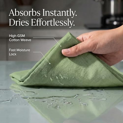 Urban Villa Kitchen Towels Cotton Dish Towels 20”x30” (Set of 6) Green