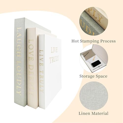 Aesthetic Decorative Books, Set of 3 Linen Faux Books for Decoration