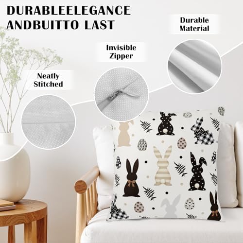 Easter Outdoor Bunny Pillow Covers 20x20 Set of 2 Black White Polka Dot Rabbit Eggs Pillow Case Farmhouse Holiday Cushion Covers for Sofa Couch Home Decor